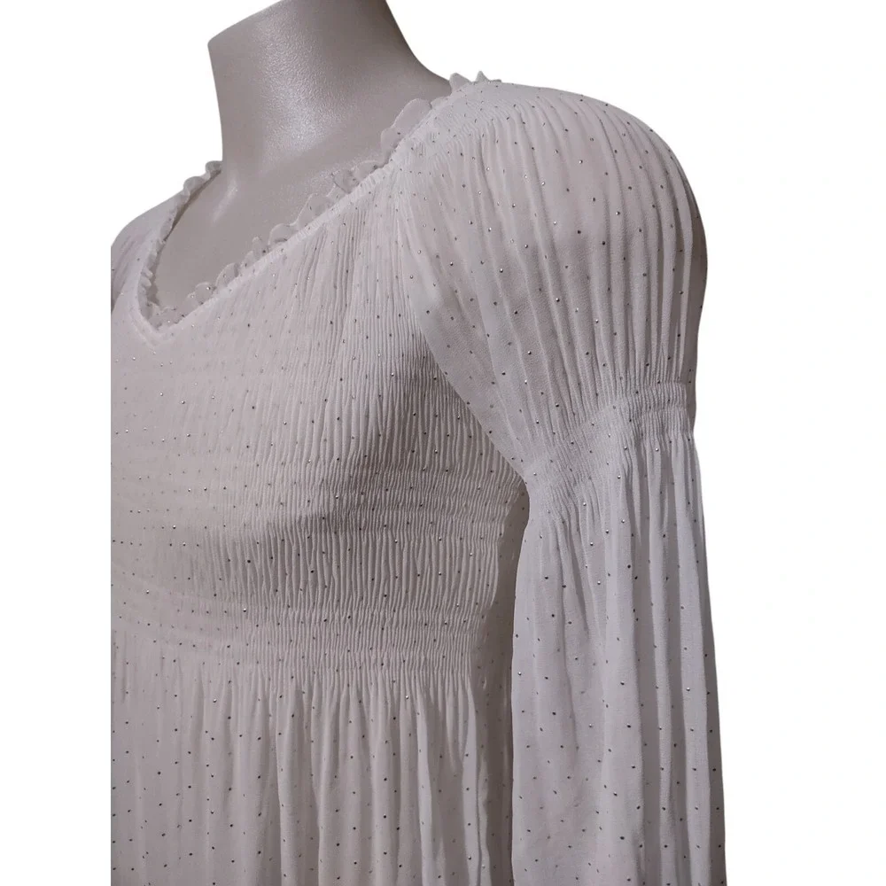 Valerie Stevens Shirt Women's Size Medium Long Sleeve Lined Holiday Glitz  White